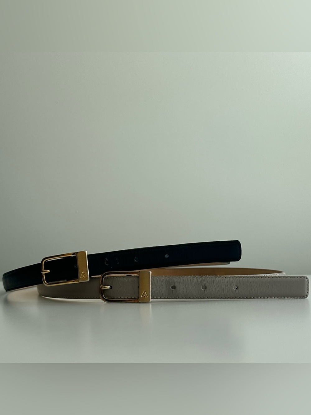 Liz Claiborne leather belt lot, black and grey with brass buckles- L